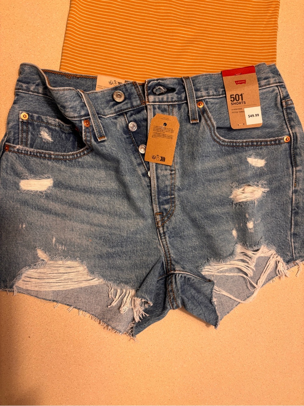 Levi's 501 Distressed Light Blue Denim Shorts